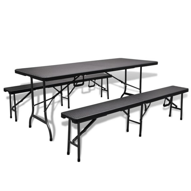 vidaXL Folding Garden Table HDPE Brown Rattan Look Outdoor Camping Furniture vidaXL Folding Garden Table HDPE Brown Rattan Look Outdoor Camping Furniture
